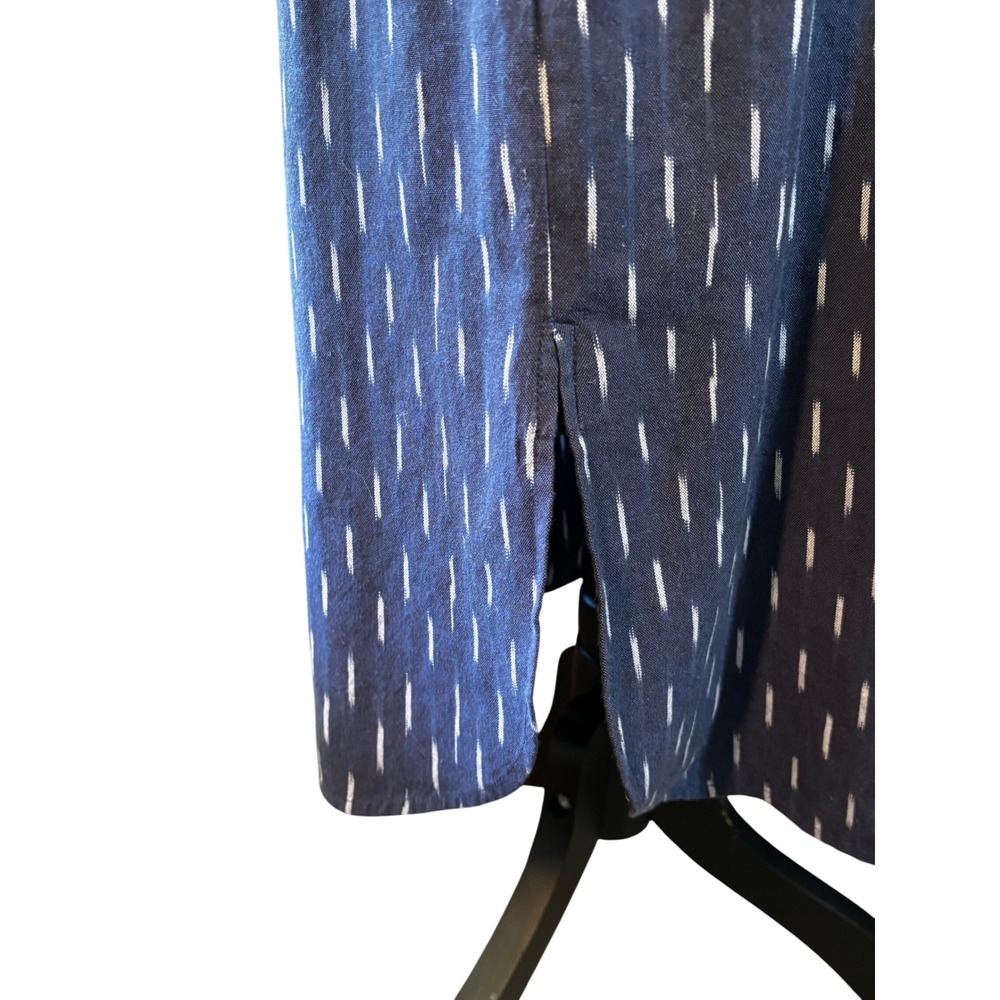 Faherty‎ Women XS Blue Ikat Print Sleeveless Linen Midi Dress Drawstring Waist - Picture 10 of 16